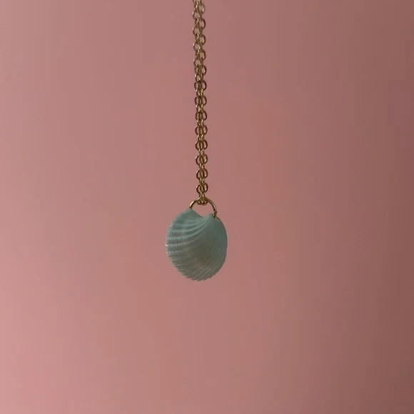 Baby Blue Shell Faux Gold Necklace - Picture 4 of 5
